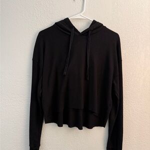 Black Cropped Waffle Knit Hoodie